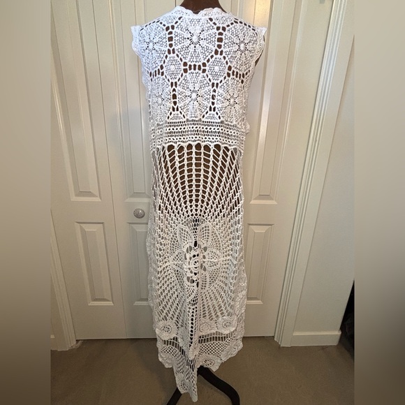 Belle France White Lace Crochet High Low Boho Top Size Medium - Picture 8 of 13